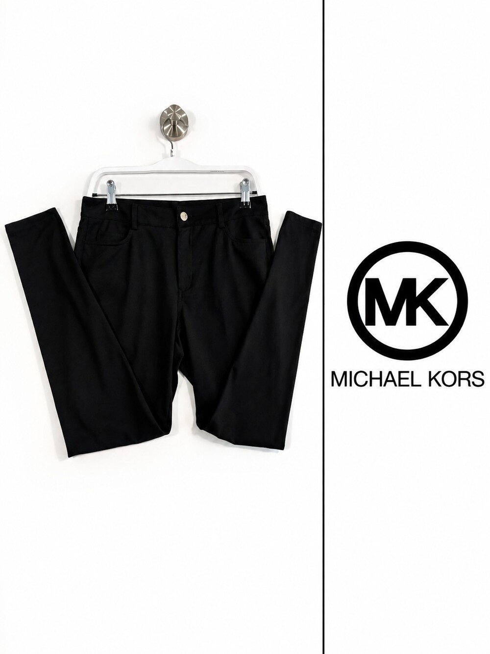 MICHAEL Michael Kors Black Ponte Knit Pants Silver Logo 8